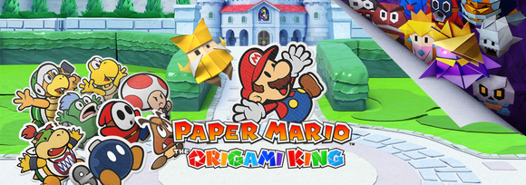 A hero banner for the Paper Mario: Origami King game, with Mario himself in the center.
