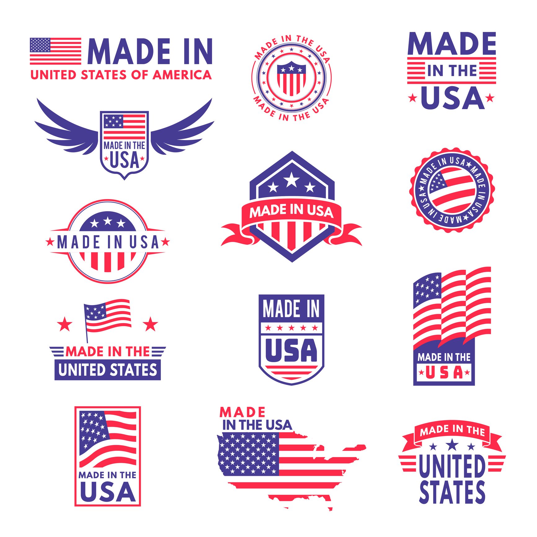 several Made In USA emblems