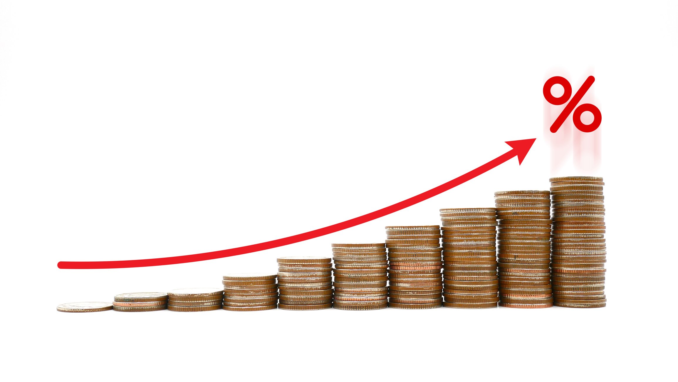 Stacks of coins and an up arrow representing rising sales.