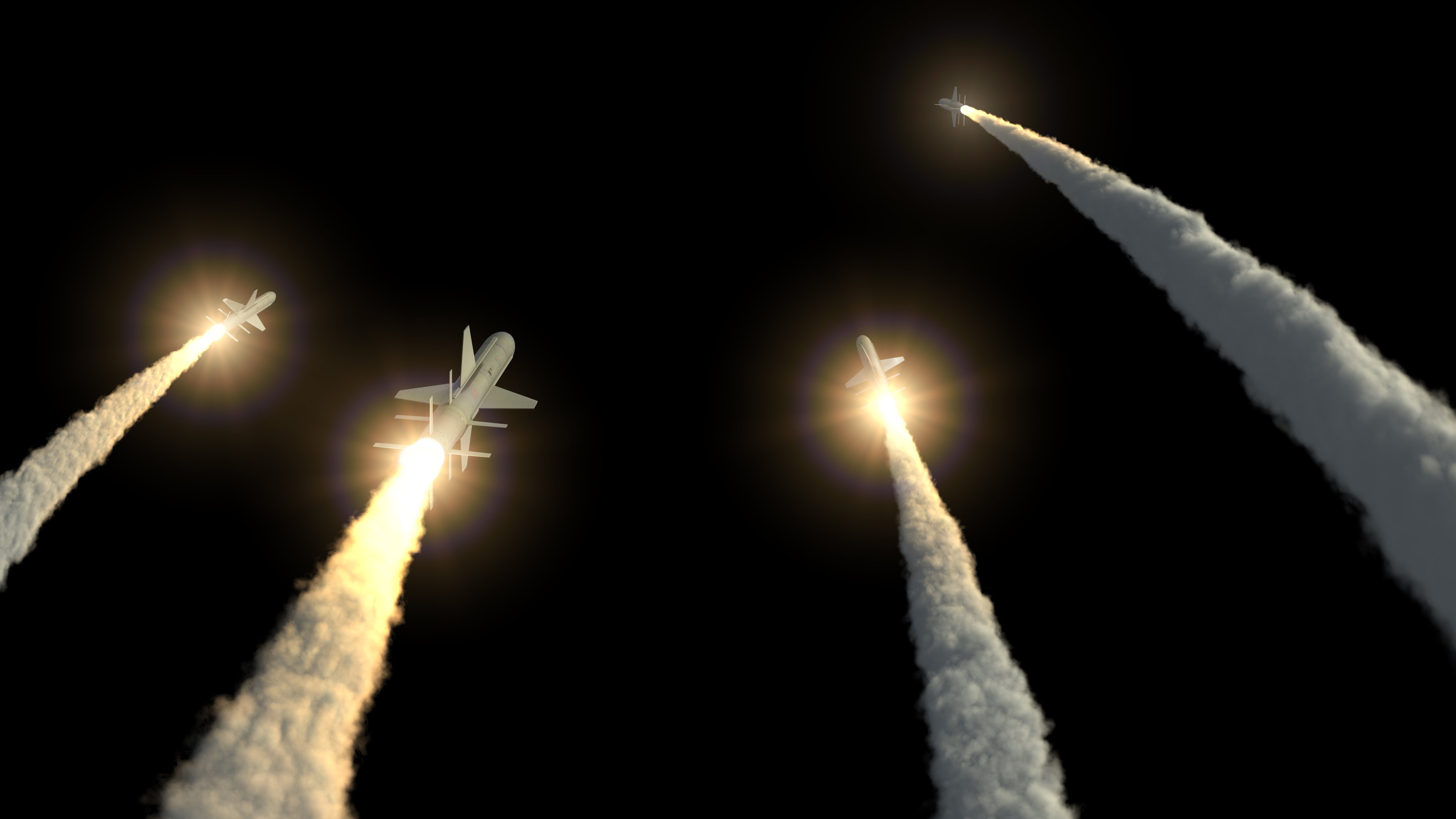 Rockets in flight. 