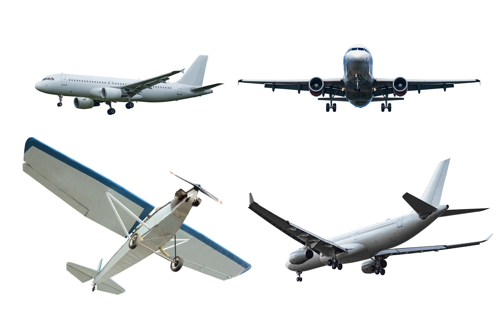 4 airplanes viewed from various angles
