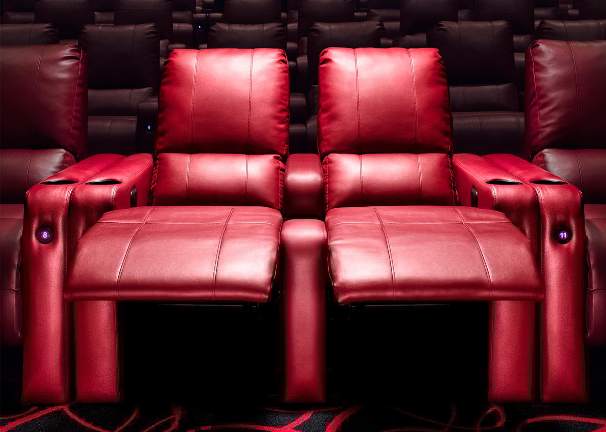 Fully reclined seats at an AMC theater.