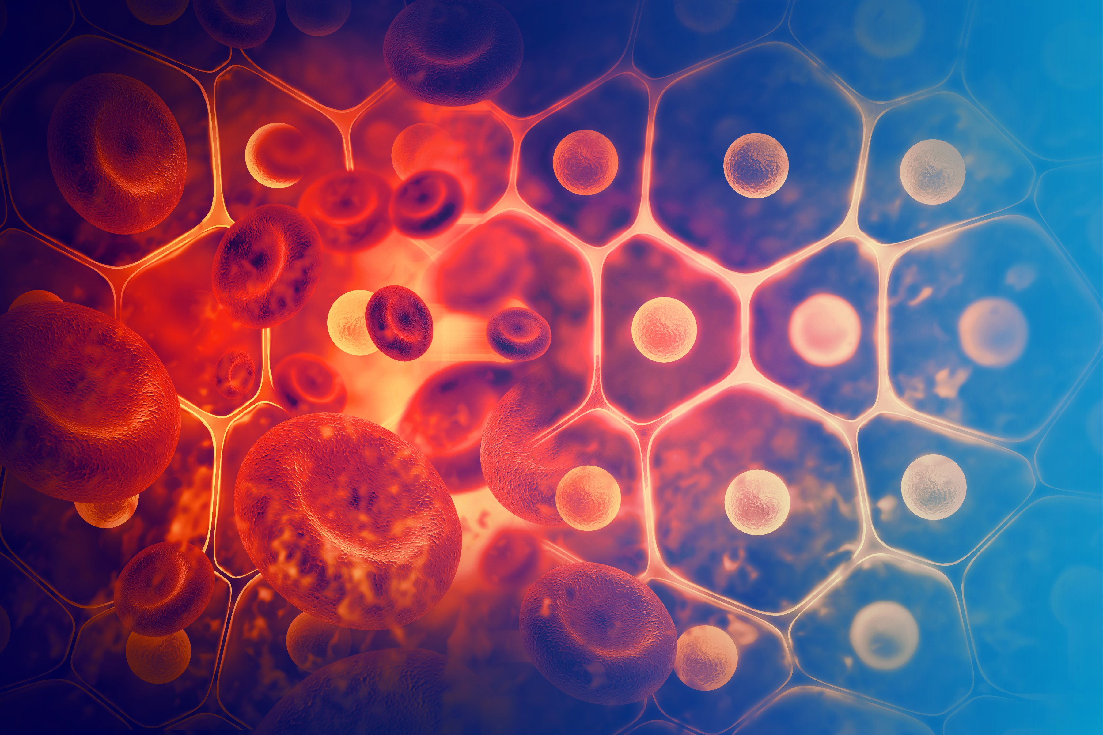 Red blood cells interacting with cell membrane.