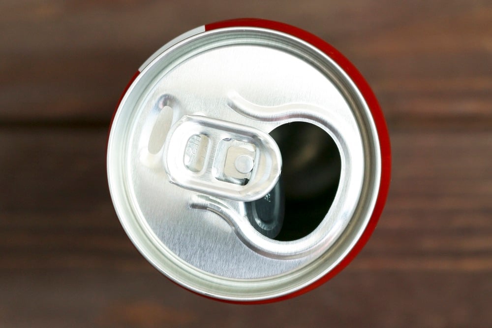 Overhead view of a beverage can.