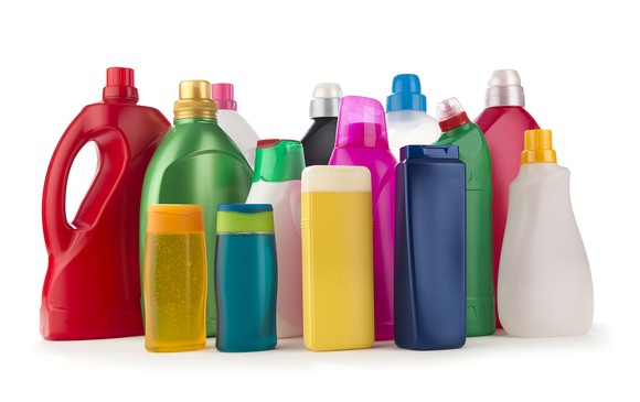An array of bottles in different colors.