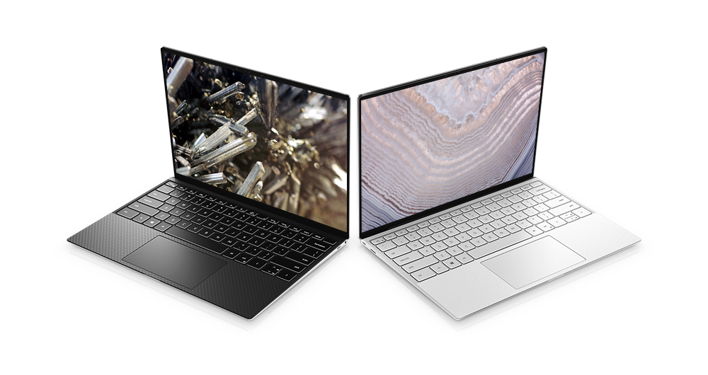 Two Dell XPS 13 laptops in black and white