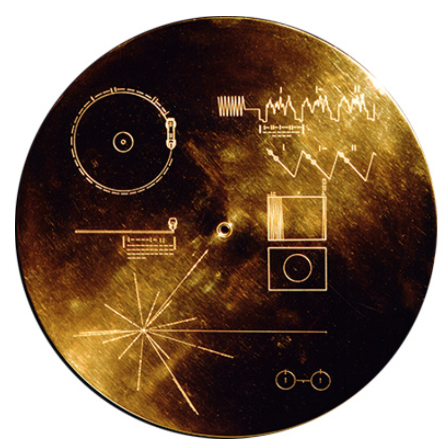 The cover of the golden record with various illustrations.