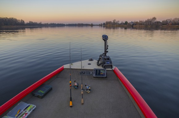 fishing boat with fishfinder on the bow