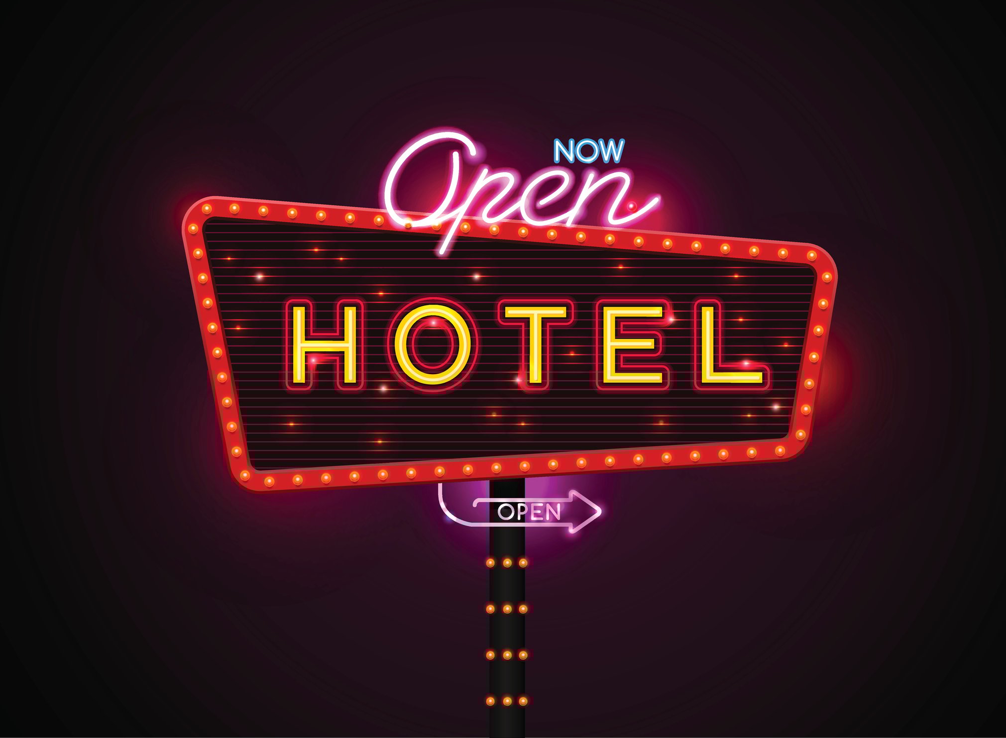 An open hotel sign.