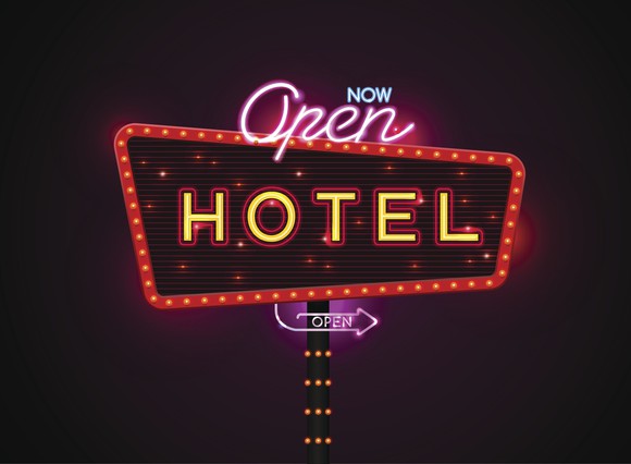 An open hotel sign.