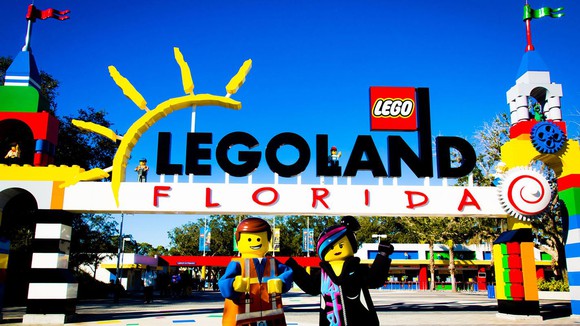 The Legoland Florida entrance with mini-figures from The Lego Movie in the foreground.