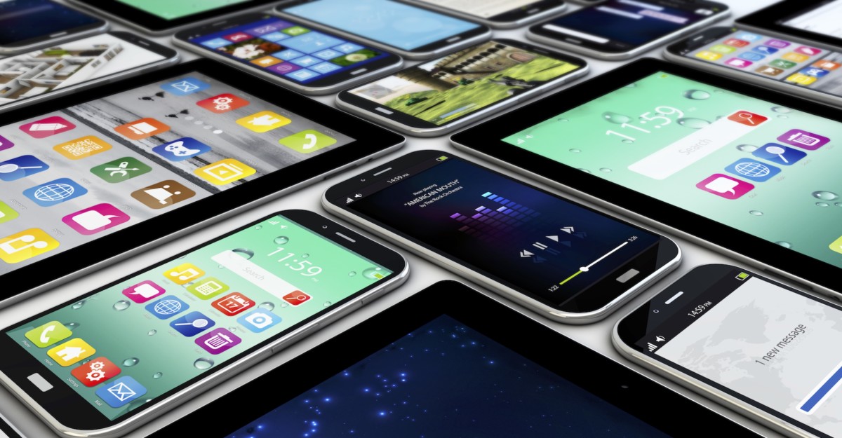 Mobile phones displaying various apps.