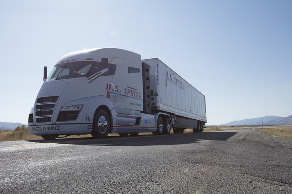 A Nikola electric tractor-trailer truck.