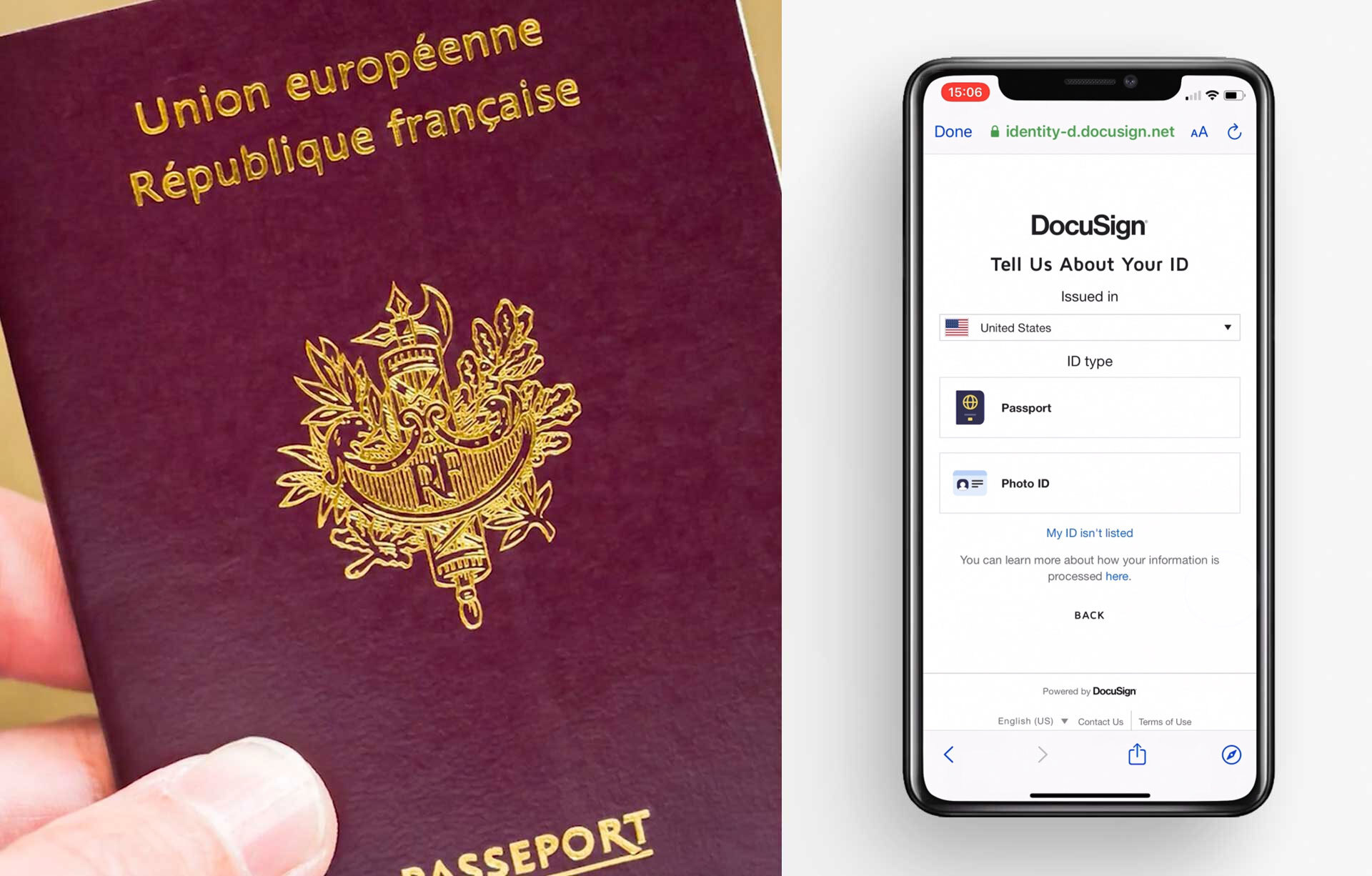 I person using DocuSign Identity to record their passport data.
