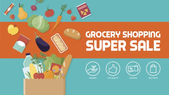 A banner reading grocery Shopping super sale 