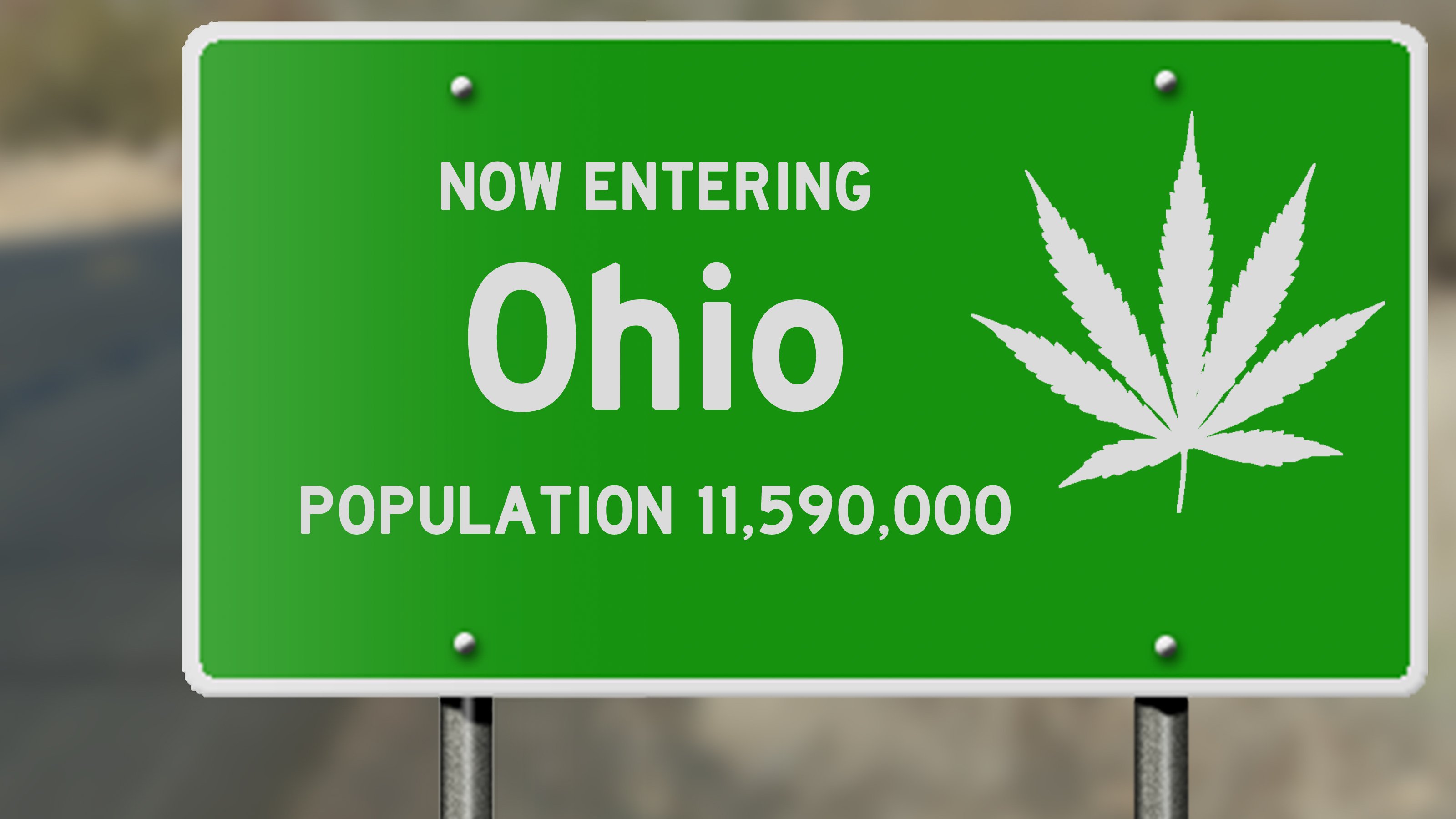 Ohio road sign with marijuana leaf.