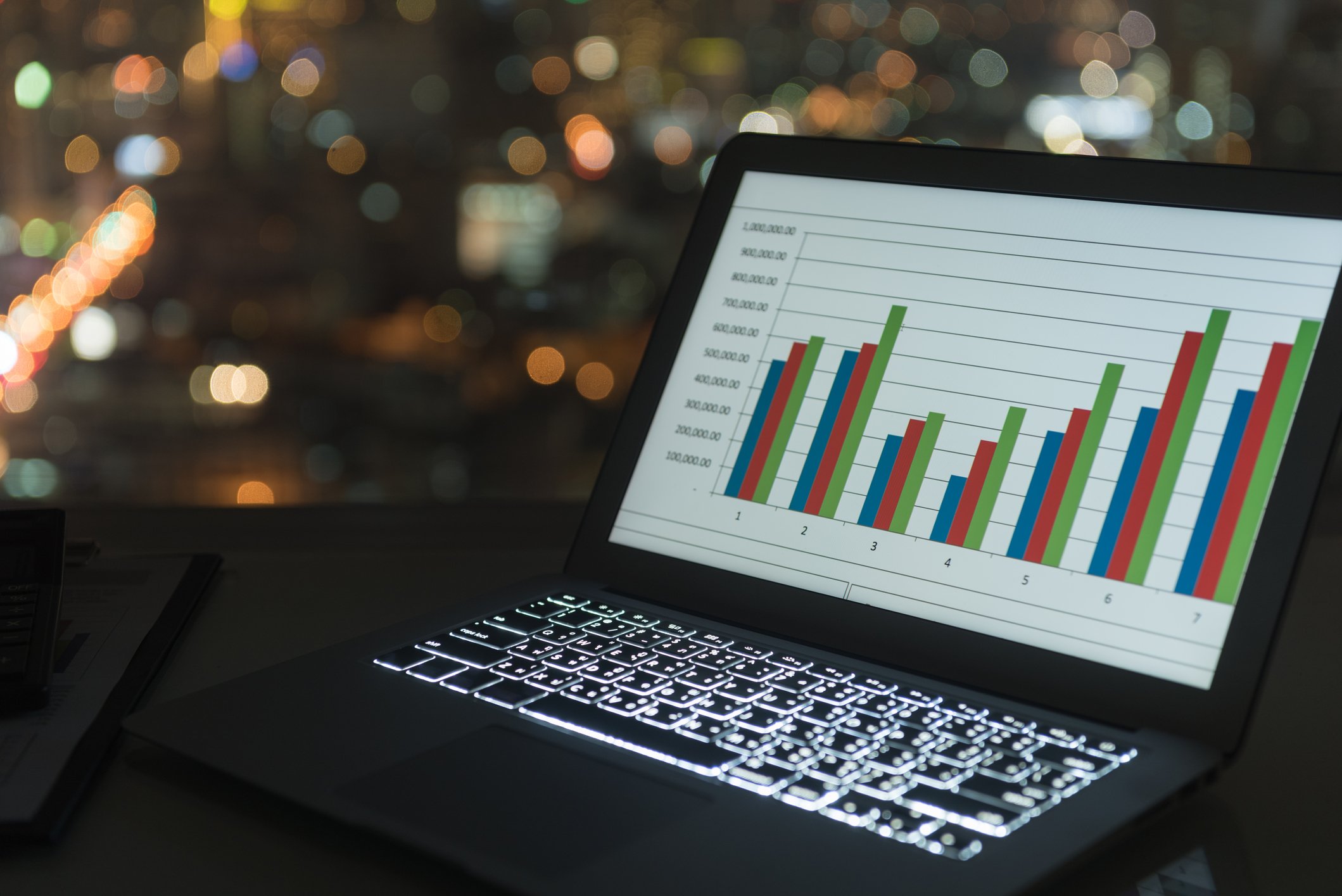 Bar graph on laptop screen