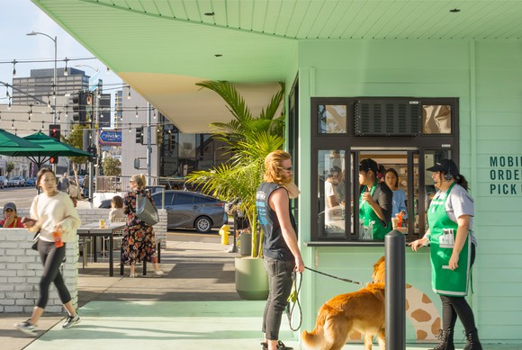 Starbucks mobile order and pickup location.