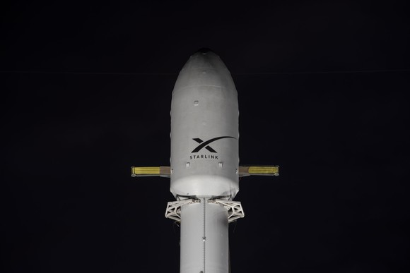 Top of SpaceX rocket that launched Saturday showing the fairing. 