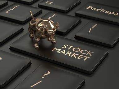 Tiny bull on stock market key on PC keyboard