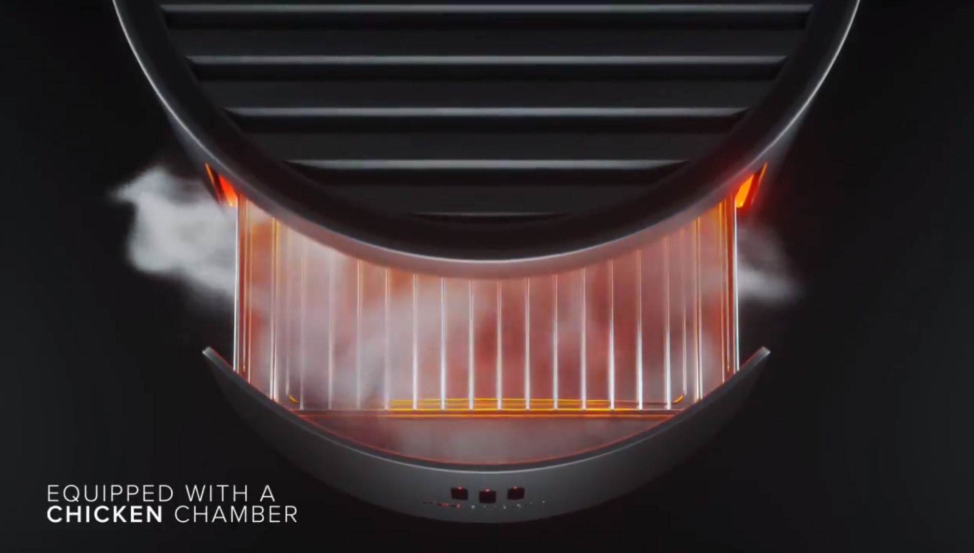 Photo of the KFConsole's Chicken Chamber, with smoke rising from red-hot heating elements.