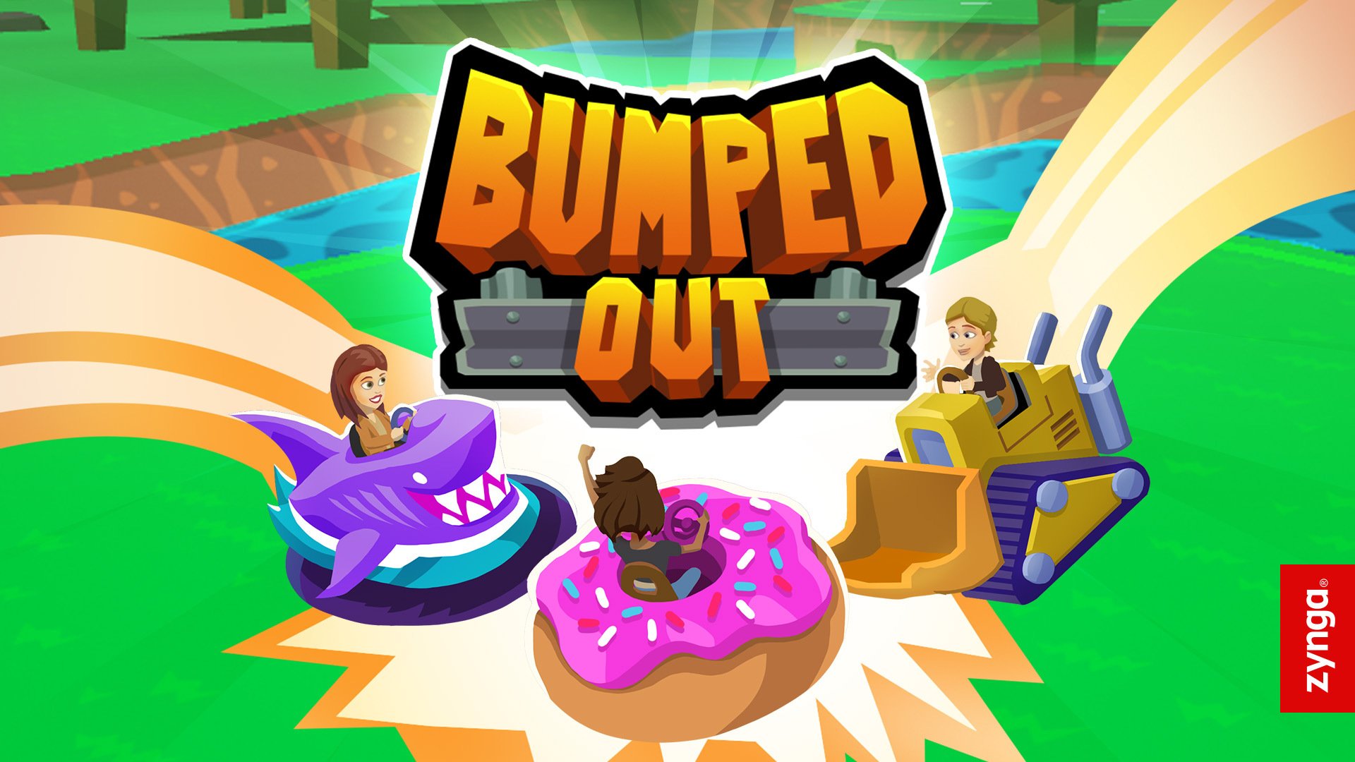 Cover of Zynga's Bumped Out, with cartoon people on bumper cars