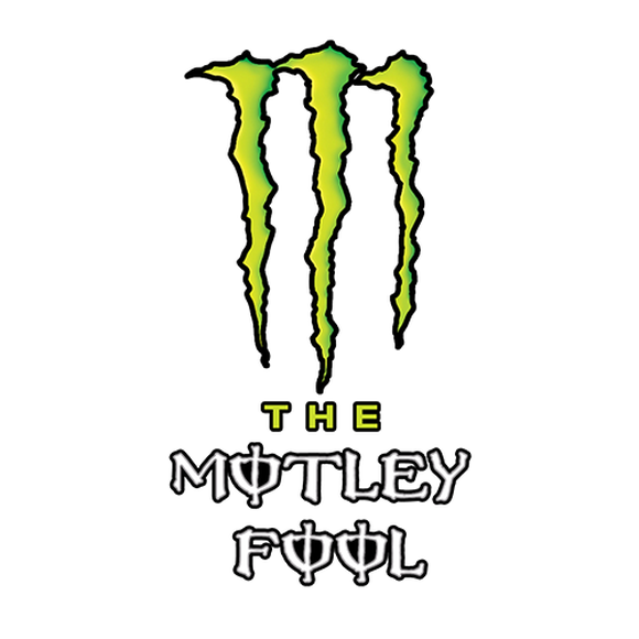 A mashup of the logos of The Motley Fool and Monster Beverage.