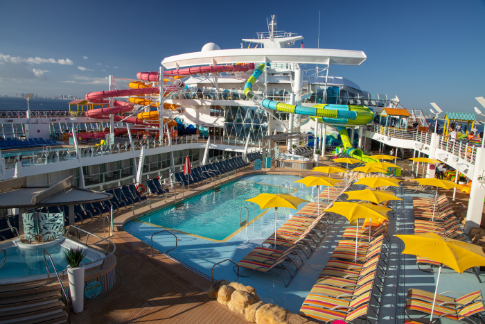 The pool deck on the cruise ship Oasis of the Seas.