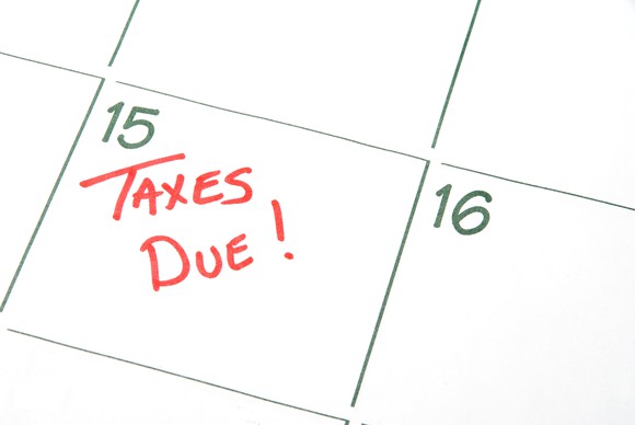Taxes due written on 15th date of calendar.