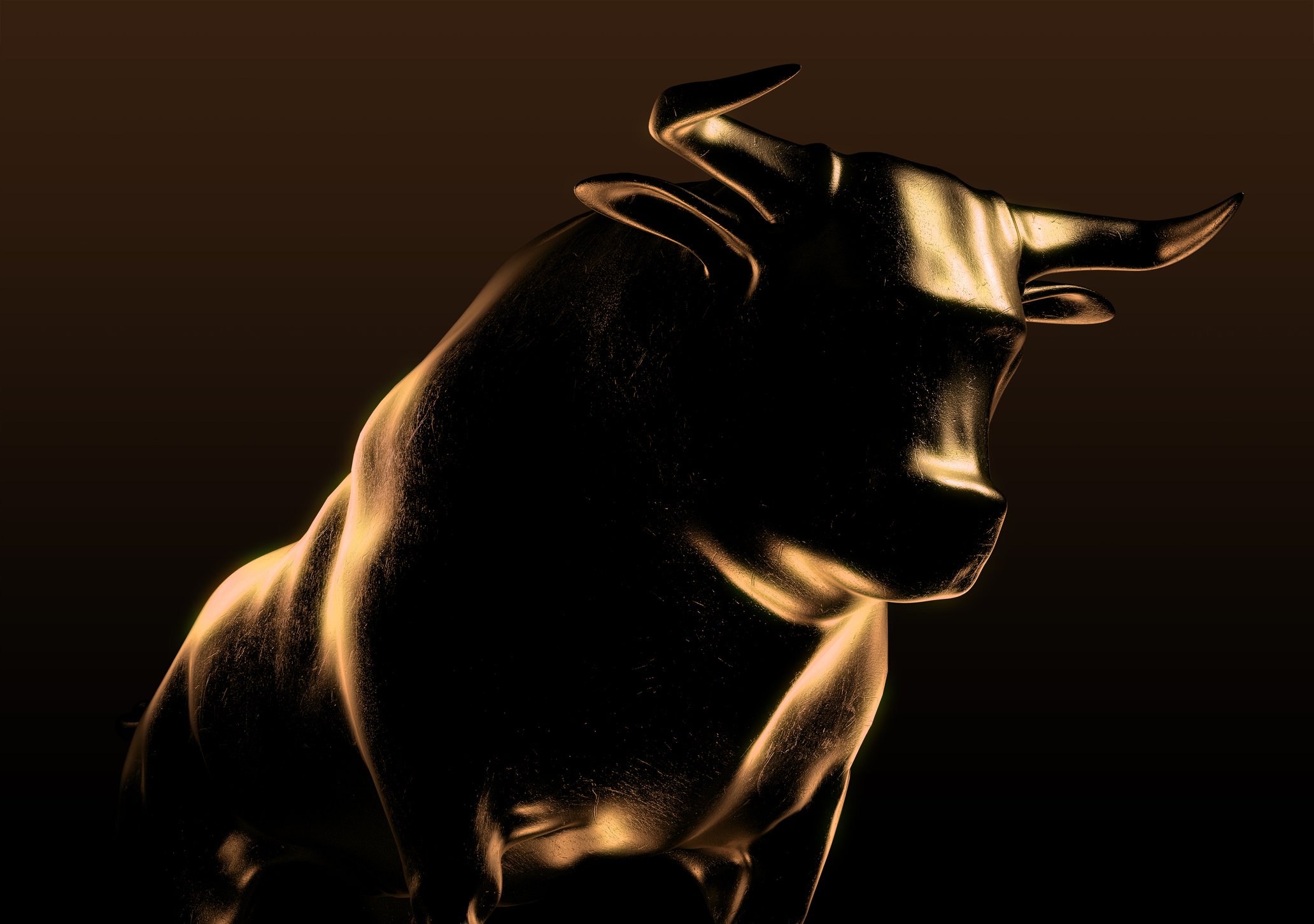 A gold bull sculpture. 