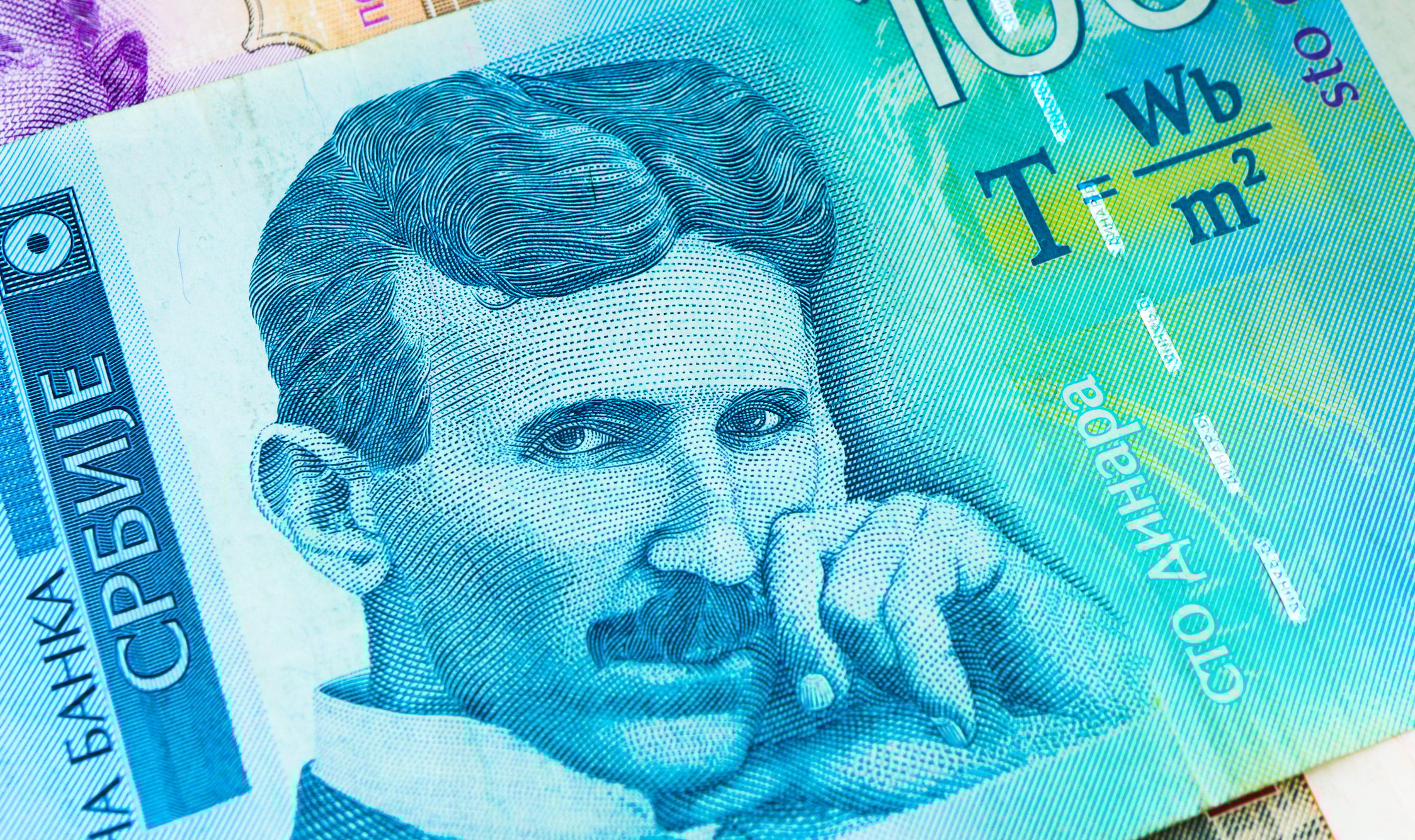 A Serbian 100-dinar note, on which Nikola Tesla is pictured.