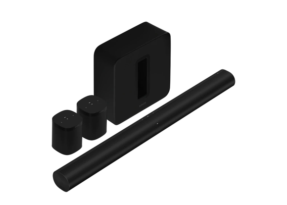 A Sonos surround speaker set on a clean white background.