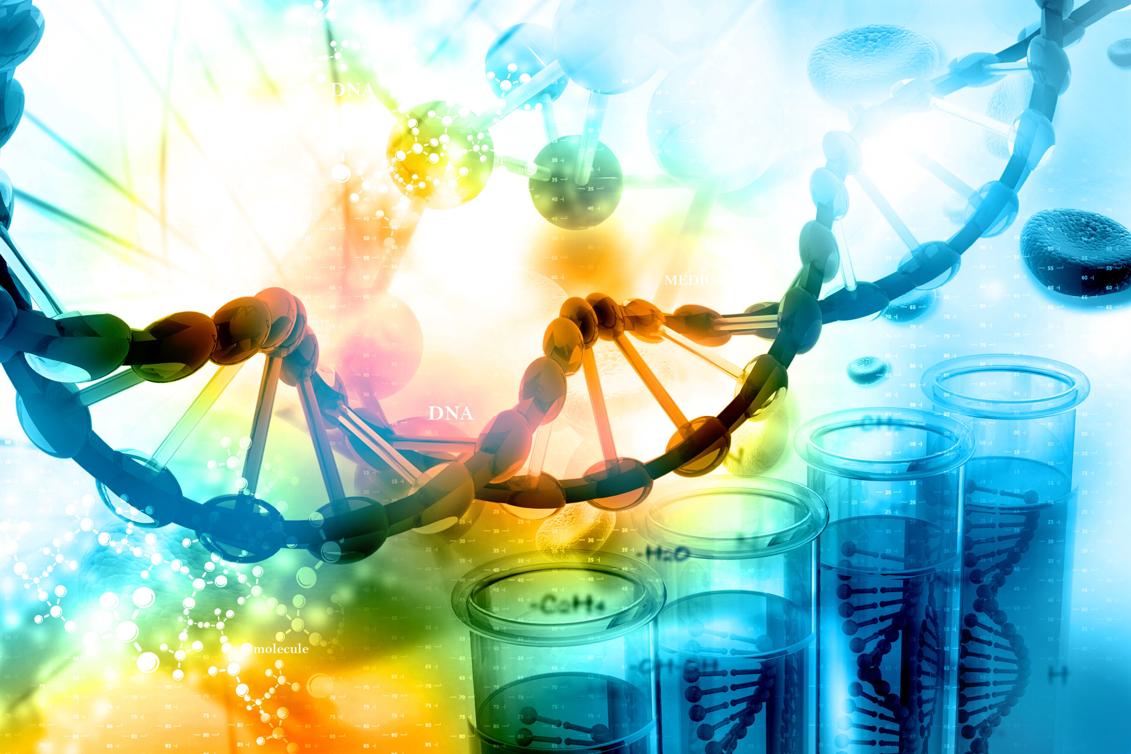 Digital illustration of DNA with scientific background