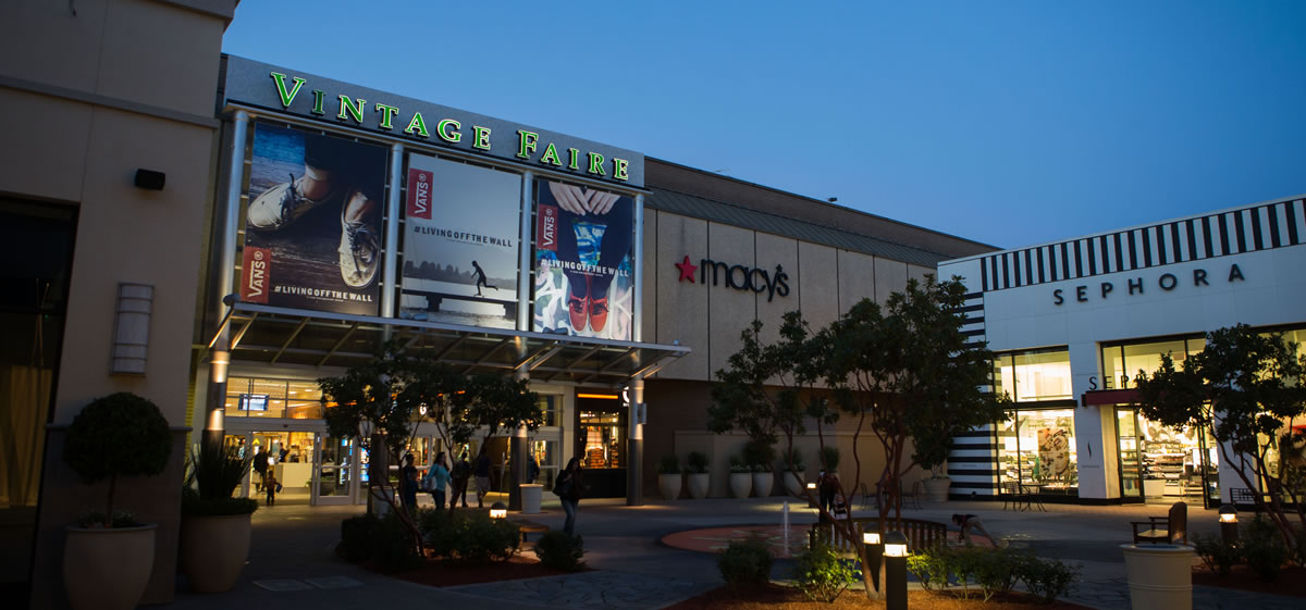 Macy's and Sephora stores near the entrance to Vintage Faire Mall