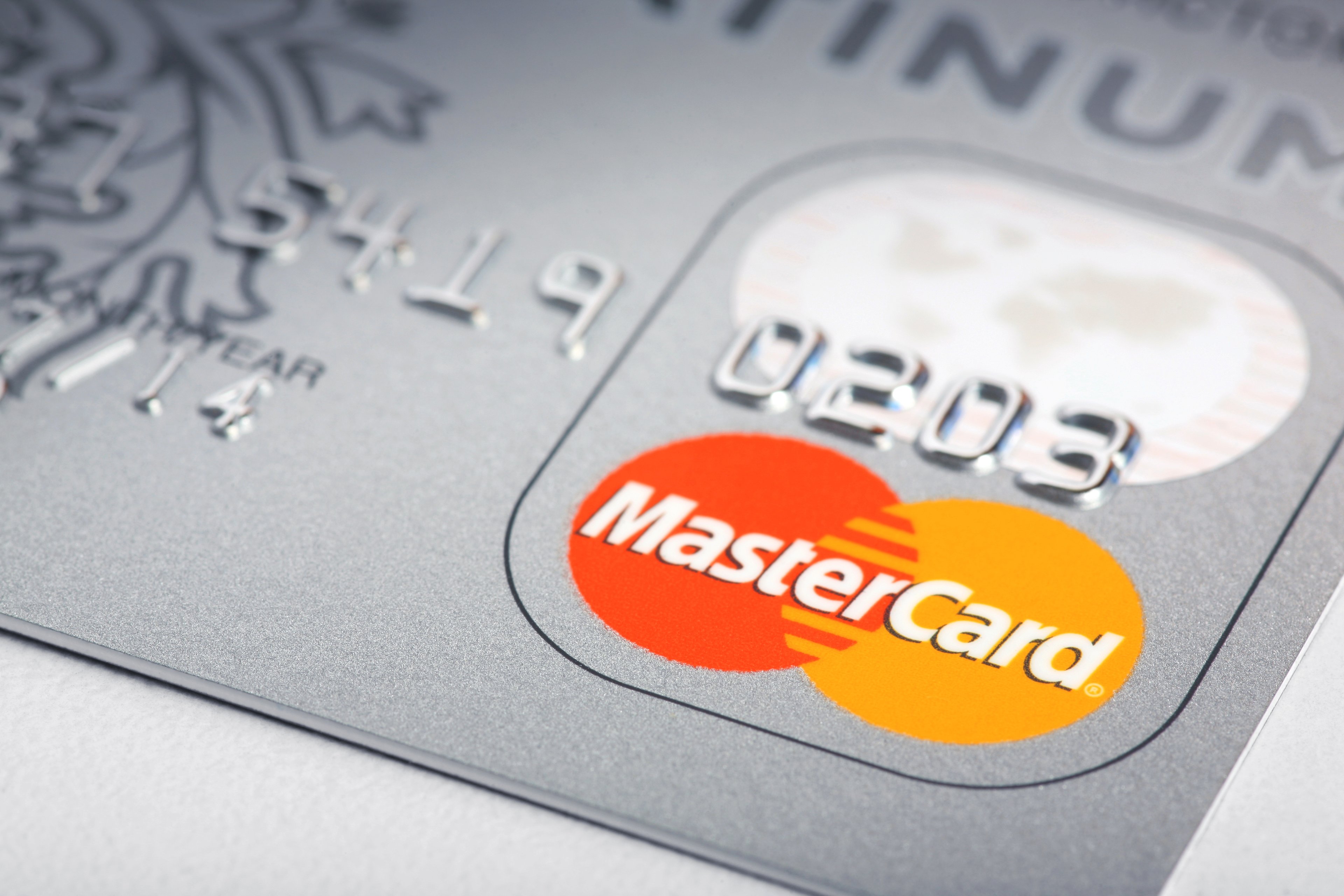 Closeup of a MasterCard credit card. 