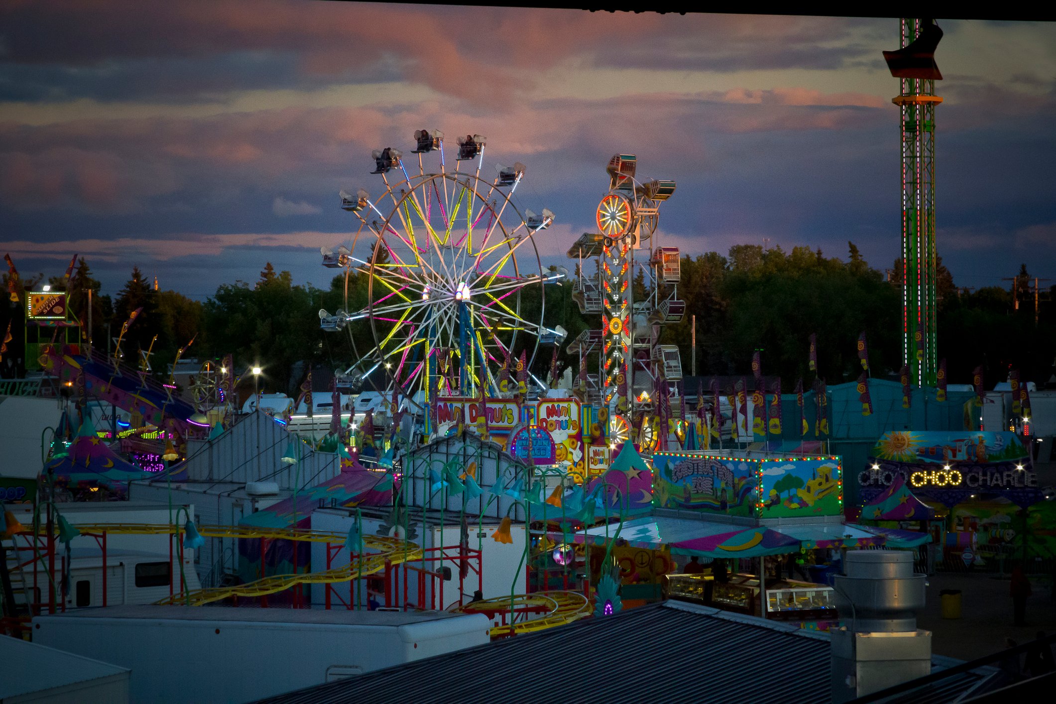 An amusement park at night