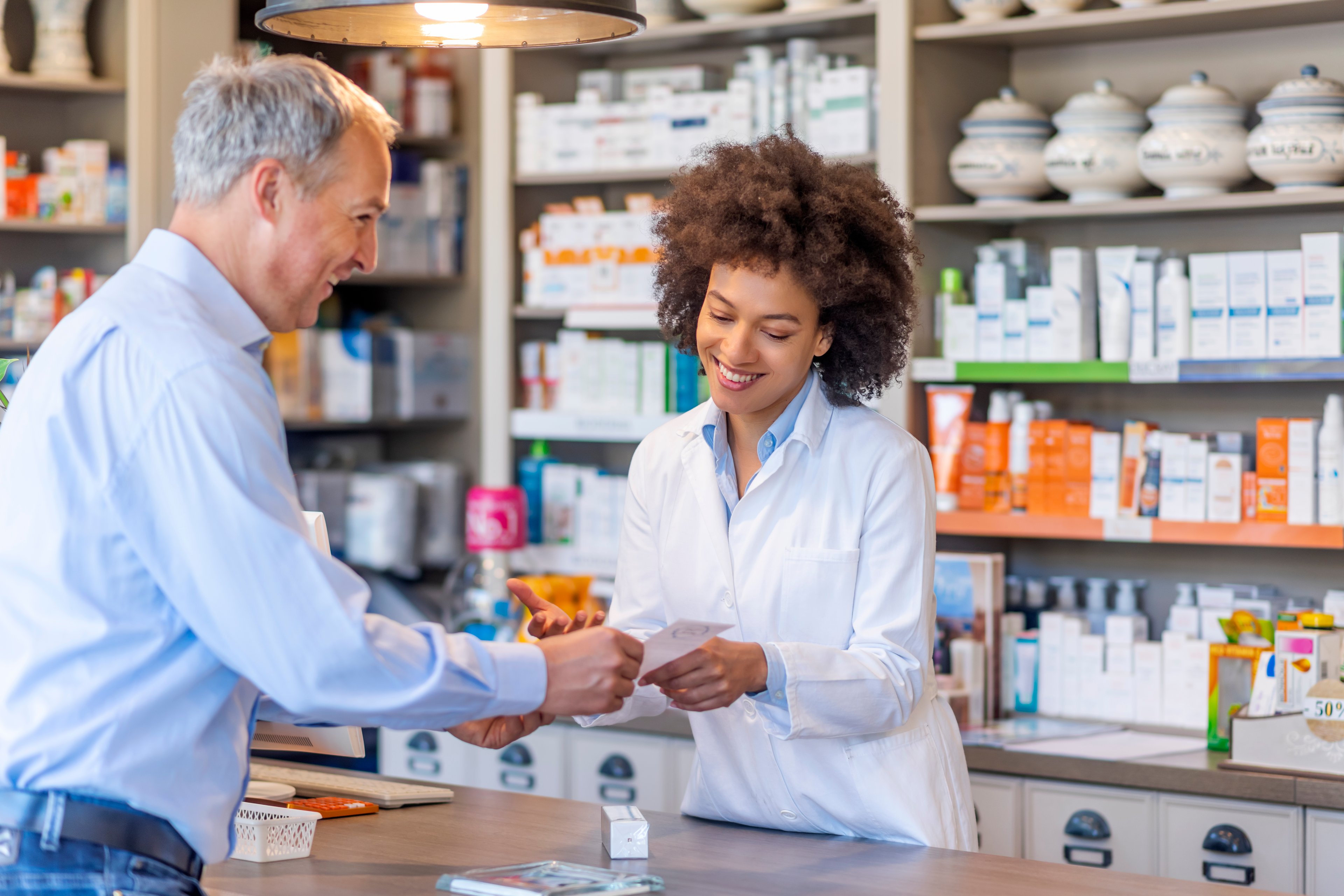 A pharmacist and a customer
