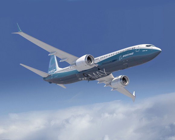 A Boeing 737 Max in flight.