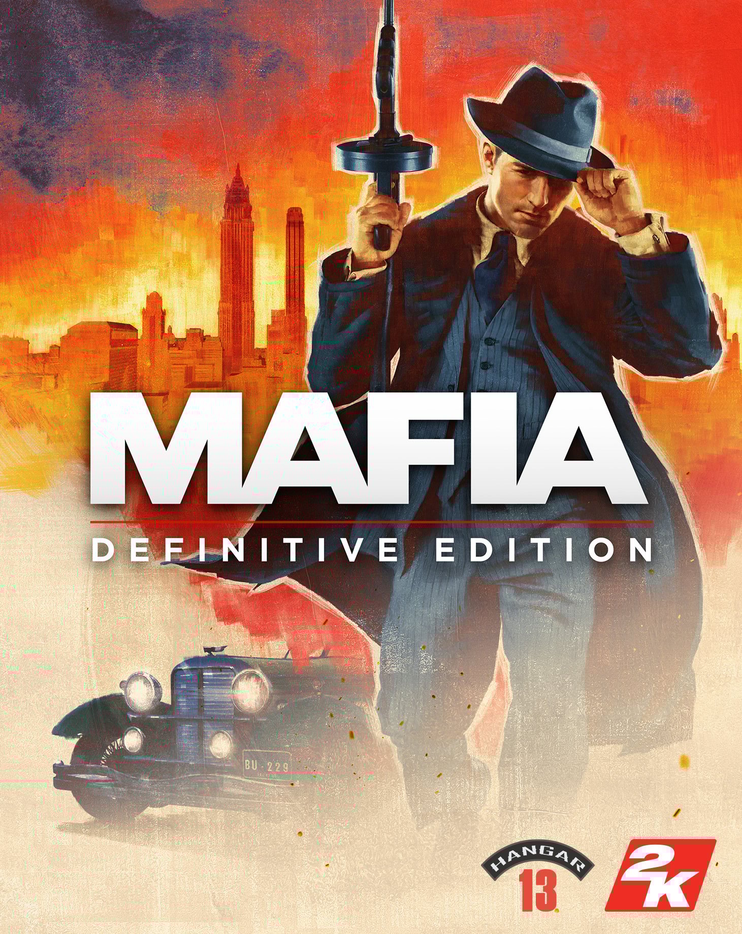 Game box art for Take Two's Mafia showing a man in a black suit holding a gun.