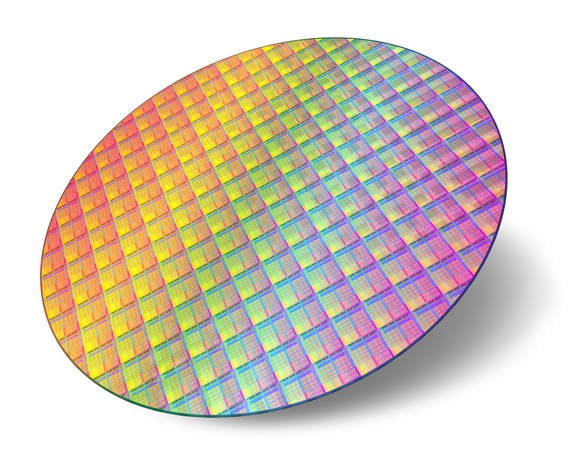 Circular-shaped silicon wafer. 