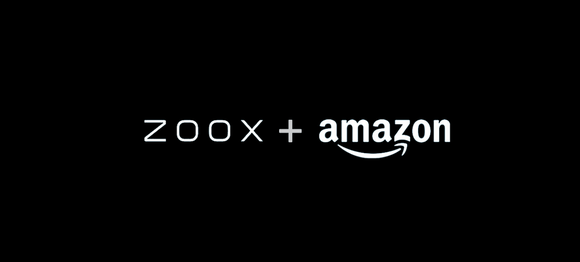 Zoox and Amazon logos in black and white.
