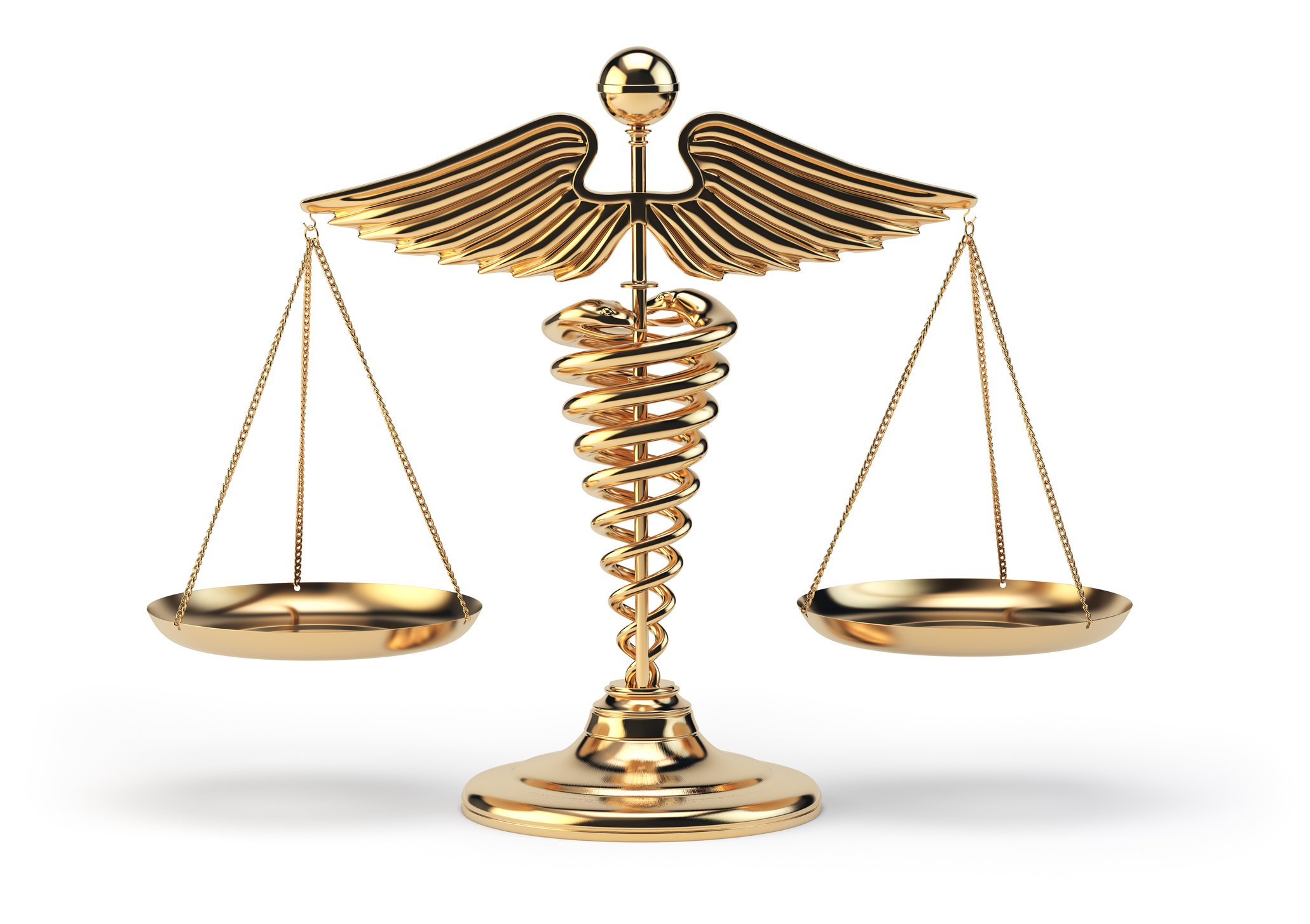 A scale in the form of the medical Caduceus symbol.