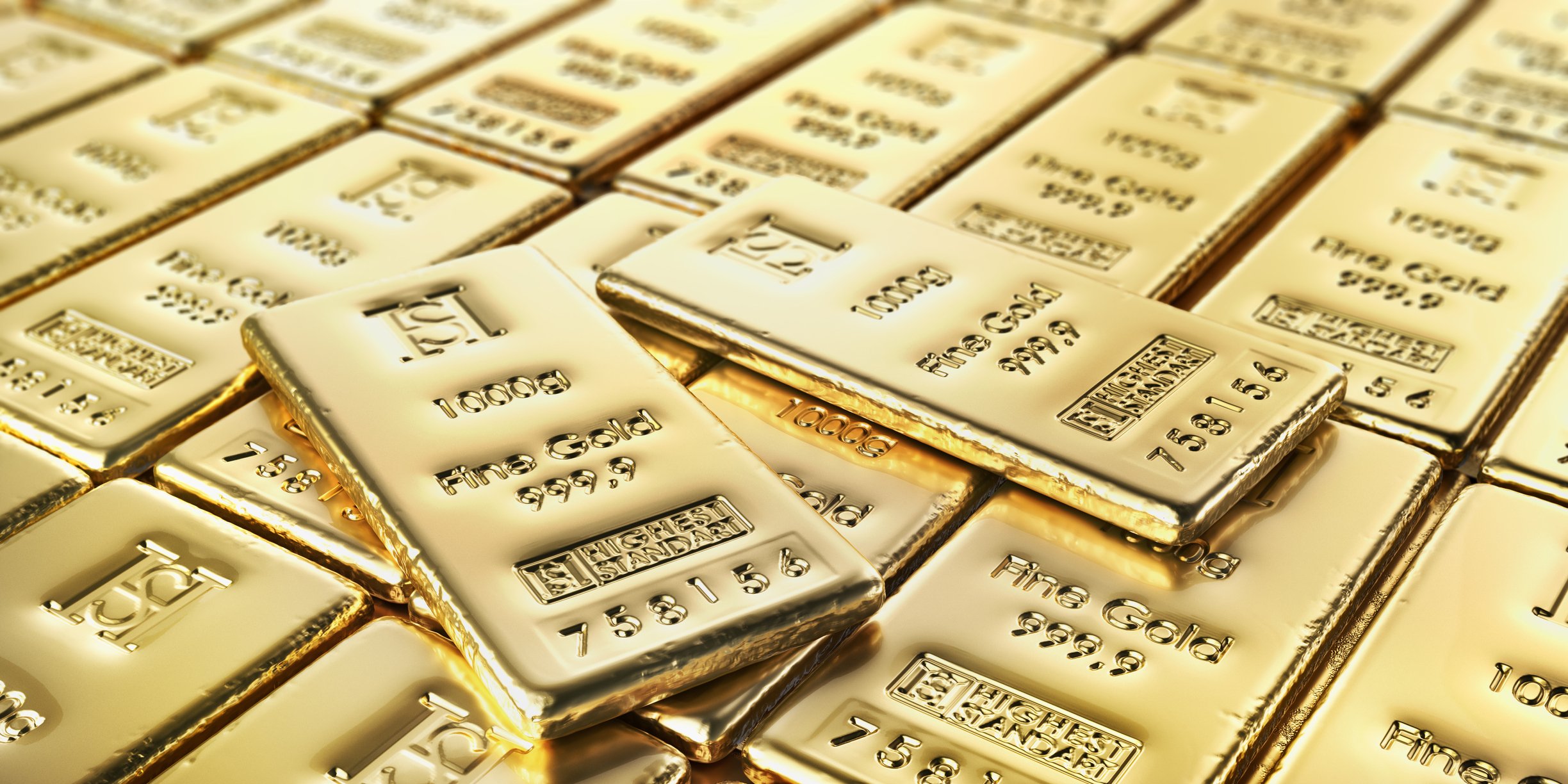 Rows of gold bars.