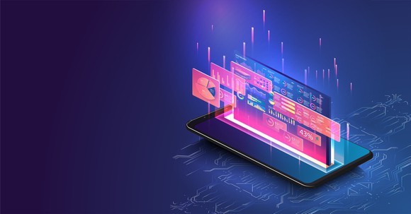 A mobile phone displaying charts and graphs.