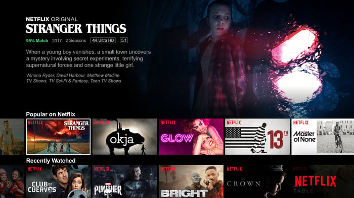 A Netflix menu featuring "Stranger Things"