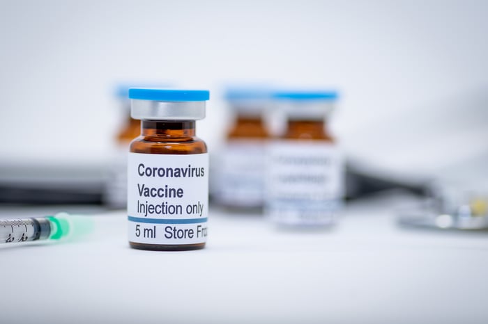 Vial of coronavirus vaccine.