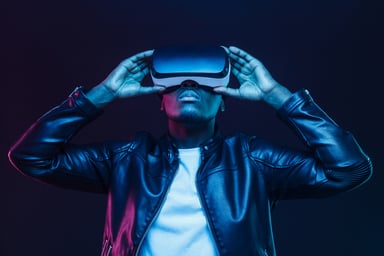 Person With VR Headset On in Dark Room
