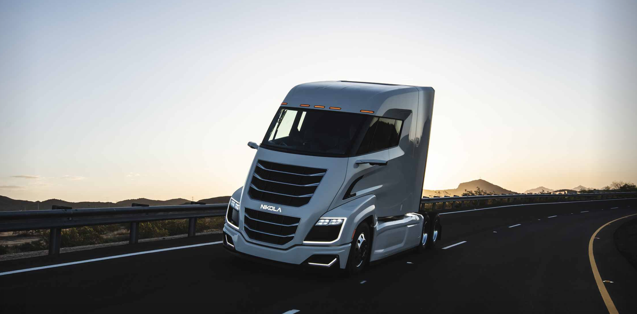 A Nikola Two truck on a highway.