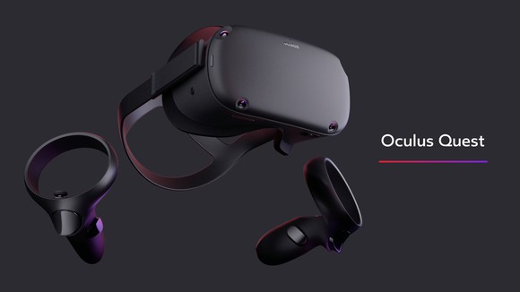The Oculus Quest VR headset with handheld controllers.