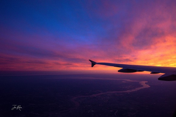 Aircraft winglet at sunrise.